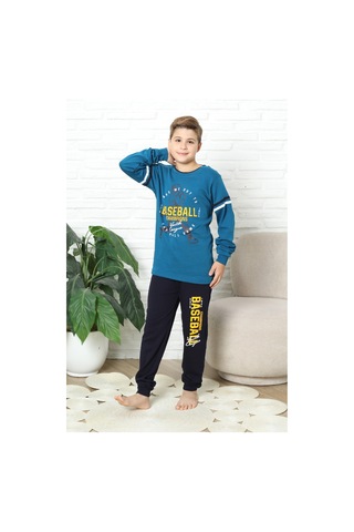 Modanino Erkek Çocuk Pijama Takımı %100 Pamuk İnterlok Kumaş 12447 Petrol Mavisi