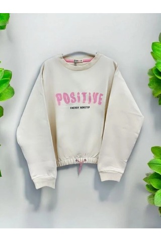 Kız Çocuk Positive Baskılı Sweatshirt-14230 KREM