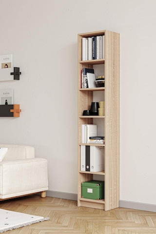 Bili Kitaplık 5 Raflı Dar Çok Amaçlı Ofis Salon Kitap Dosya Rafı Meşe Meşe