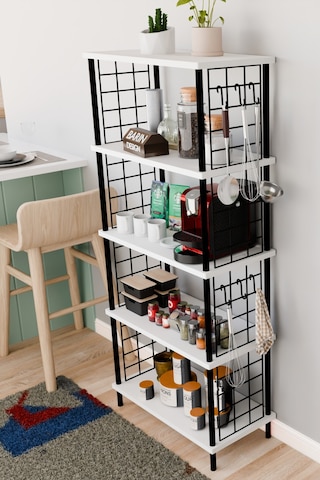 5 Raflı Çevir Kur Çok Amaçlı Raf Tel Yan Panel, Açık Raf Sistemli Metal Gövdeli Organizer Dolap Beyaz