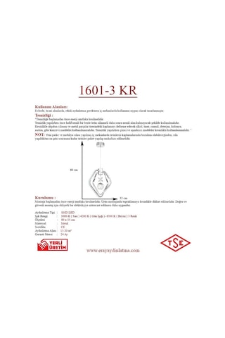 Eray Aydınlatma 1601-3 Krom Led Avize Krom