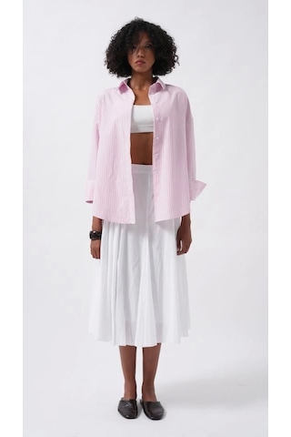 Defymoda Çizgili Basic Gömlek Pembe