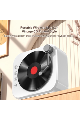 Springsun Taşınabilir Kablosuz Hoparlör Vintage Cd Kayıt Stili Bt5.3 Teknolojisi Hoparlörler Stereo Sahne Hifi Ses Aux Usb Flash Beyaz