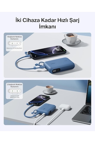 Belkin Bpb027hqbl Boostcharge 10.000 Mah 20w Usb-c Powerbank Dijital Göstergeli Taşınabilir Şarj Cihazı - Mavi Siyah