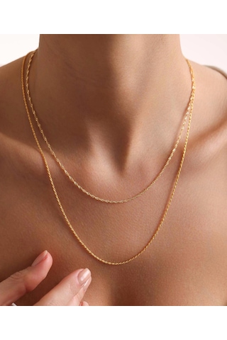Bayar Gold 14 Ayar Altın Singapur Halat Kombin Zincir Kolye