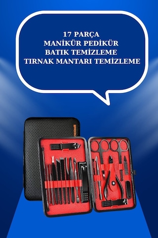 17 Parça El Ayak Bakım Seti Tırnak Temizleme Manikür Pedikür Cımbız Törpü Tırnak Makası