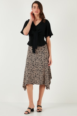 Lela Desenli Volanlı Midi Boy Bayan Etek 5869010 Leopar