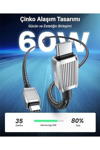 60w 3a Pd Type-c To Type-c Hızlı Şarj Ve Data Kablosu 1.5 Metre Siyah