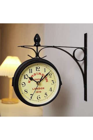 Springsun Siyah Retro Çift Taraflı Demir Duvar Saati - Salon Dekoru İçin Kreatif Ev Dekorasyon Aletleri Siyah