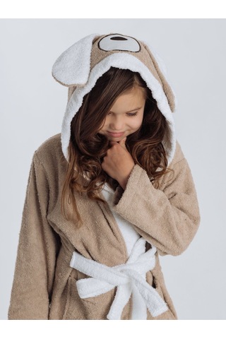 Formeya Kapşonlu Çocuk Bornoz %100 Pamuk Su Emici Köpek Figürlü Kahverengi