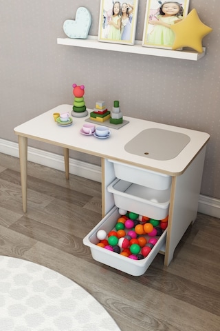 Moniev Çocuk Çalışma Masası Oyun Ve Etkinlik Masası Byz Beyaz