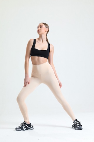 Caramel Yüksek Bel Toparlayıcı Dalgıç Kumaş Spor Günlük Tayt Ekru