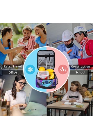 Stitch Yalıtımlı Öğle Yemeği Çantası Okul Piknik Atıştırmalık Öğle Yemeği Kutusu 6 Çok Renkli