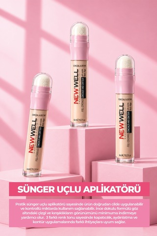 New Well Full Coverage Concealer & Contour Sünger Uçlu Kapatıcı & Kontür 03 6 Ml 001