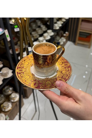 6'lı Lüks Marcella Gold Kahve Fincanı-4863 Çok Renkli