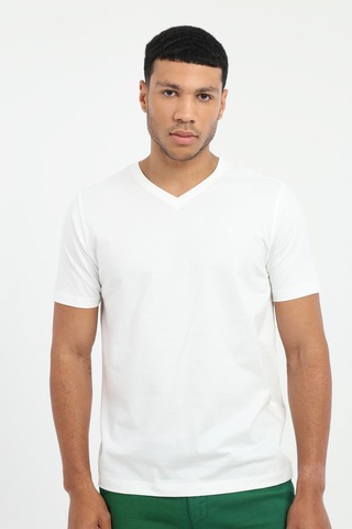 Dufy Erkek Slim Fit V Yaka Beyaz T-shirt-25712