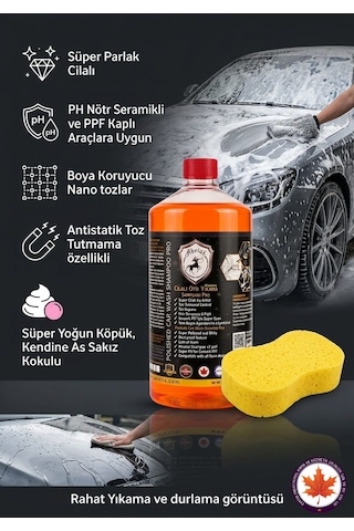 Cilalı Oto Yıkama Şampuanı 1kg Sakız Kokulu Yoğun Köpük + Sünger