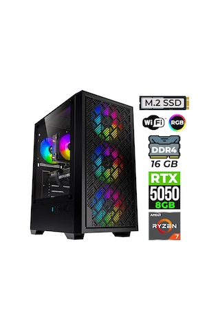 Xaser BLADEX50 R7-5700X 16 GB 512 GB SSD 8 GB RTX5050 Dos Masaüstü Oyuncu Bilgisayarı