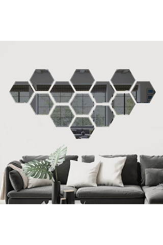 Decorıta Ayna - 13'Lü Takım Altıgen Ayna Çok Renkli