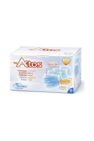 Atos 3 Katlı Filtreli Lastikli Medikal Maske 50'li