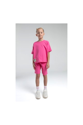 Roly Poly Garson Kız Çocuk %100 Pamuklu Regular Rahat Kesim Kısa Kollu Bermuda Şortlu Pijama Takım Fuşya