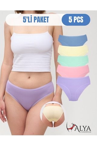 Alya Underwear Kadın Pamuklu Hipster - Slip Külot 5 Farklı Renk 1 Pakette Multicolor P15