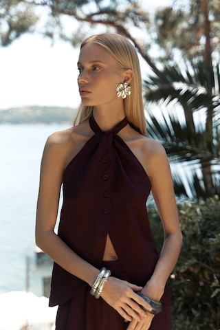 Mai Collection Mai Studios Co. Prasetsah Bağlamalı Bordo Crop Pantolon Takım Bordo