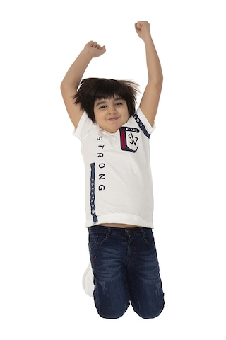 Toontoy Kids Toontoy Erkek Çocuk T-shirt Strong Baskılı Beyaz