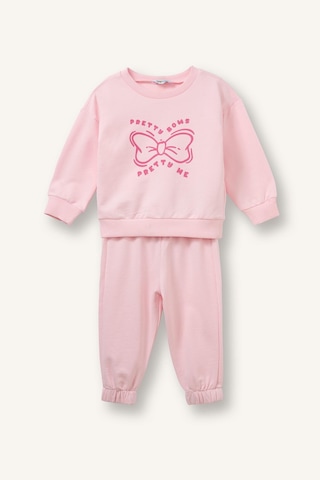 Defacto %100 Pamuk Baskılı Sweatshirt Üst Lastikli Paça Alt 2li Takım Kız Bebek I4475a526aupn167 Pembe-pn167