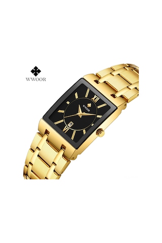 Yunboo Erkekler İçin Karesi Kadranlı Kuvars Saat - 30m Su Geçirmezlik Ve Takvim Özelliği - Paslanmaz Çelik Kordon - Model 8858 Siyah-gold Çok Renkli