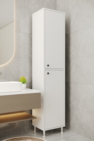 Aeka Ae-2027 Lina 2 Kapaklı Çok Amaçlı Dolap 40x180 Cm Raflı Dar Yüksek Boy Banyo Çok Bölmeli Depolama Dolabı Beyaz
