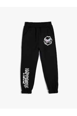 Koton Jogger Eşofman Altı Kelebek Baskılı Beli Bağlamalı Cepli Siyah 5wkg40041ak Siyah