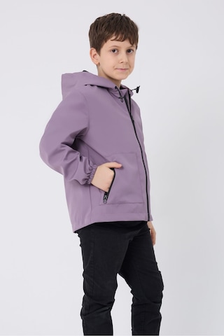 Erkek Çocuk Mürdüm İçi Astarlı Su Ve Rüzgar Geçirmez Kapüşonlu Çift Fermuarlı Cepli Mont Mürdüm