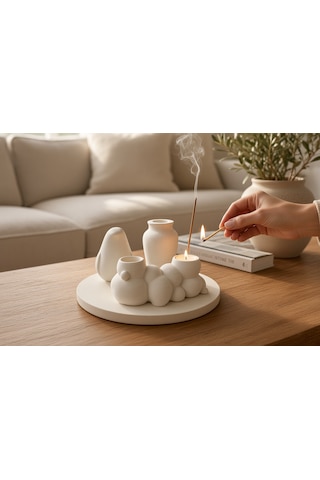 Nakkaş Home Dekoratif Mum Ve Tütsülük Obje - M8 Modeli Beyaz