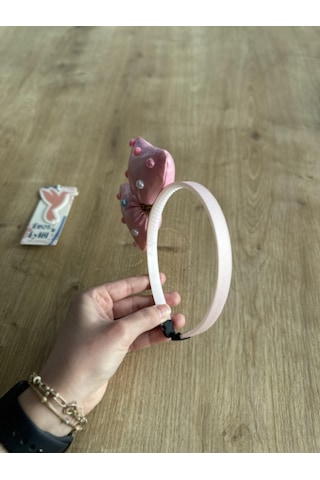 Pembe Boncuklu Fiyonklu Kız Çocuk Tacı - Pembe