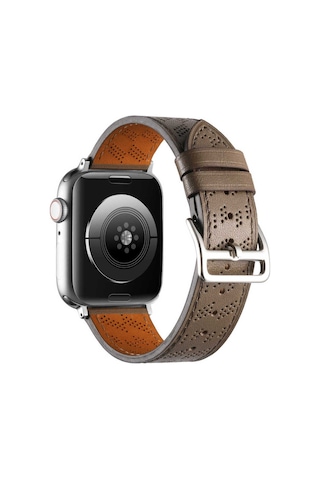 Apple Uyumlu Watch Ultra 49mm Krd-76 Pu Deri Kordon Strap Kayış - Turuncu