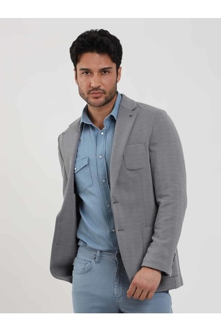 Dufy Gri Erkek Slim Fit Balıksırtı Desenli Mono Yaka Ceket - 104447-gri Gri
