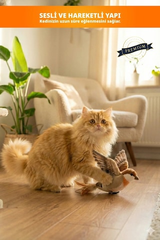 Şarjlı Peluş Uçan Kuş Oyuncak Kediler İçin Eğlenceli Av Aracı