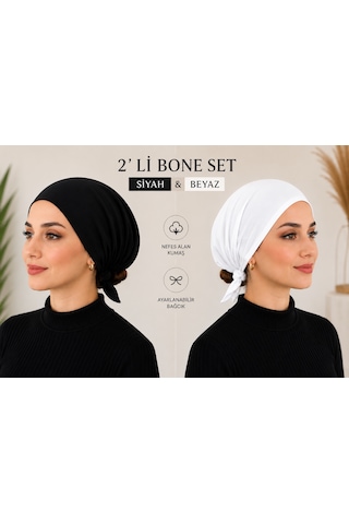 2'li Siyah-beyaz Kadın Bone Esnek Ve Rahat Saç Bonesi, Günlük Kullanım Için Bone Beyaz - Siyah