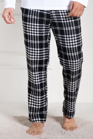Mecit 3026 Erkek Beyaz Ekoseli Tek Pijama Altı Beyaz