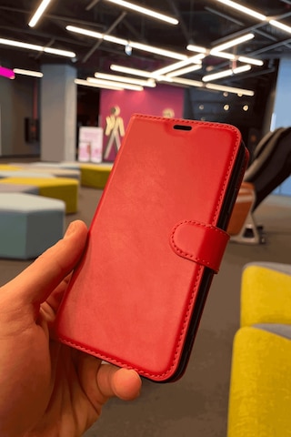 Oppo A15 Cüzdanlı Kapaklı Kılıf Kartlıklı Standlı Kopçalı Kırmızı