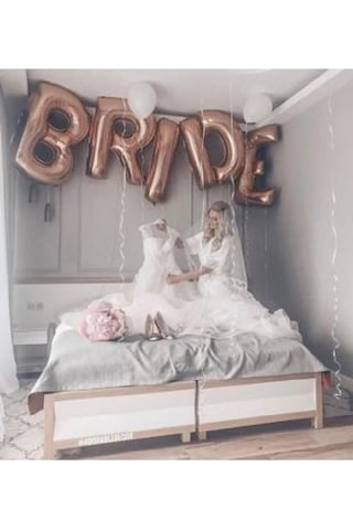 Rosegold Renkli Bride 100 Cm Büyük Boy Folyo Balon Seti