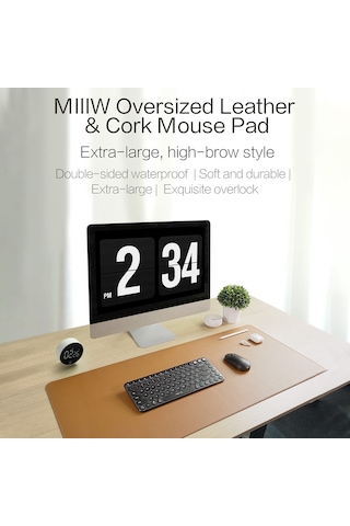 Ruicoo Mıııw Deri Mantar Masa Altlığı - Su Geçirmez, Kaymaz, Büyük Boy 900x400mm, Siyah - Ofis Ve Ev Kullanımı İçin İdeal