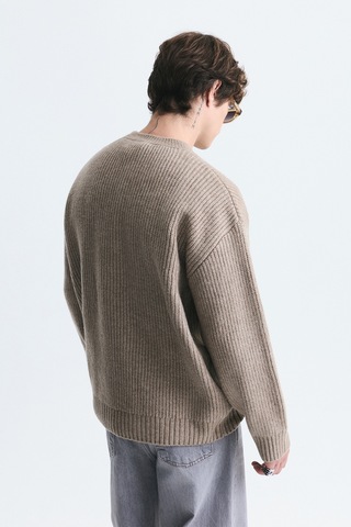 Vamos Oversize Fitilli Triko Kazak Vizon