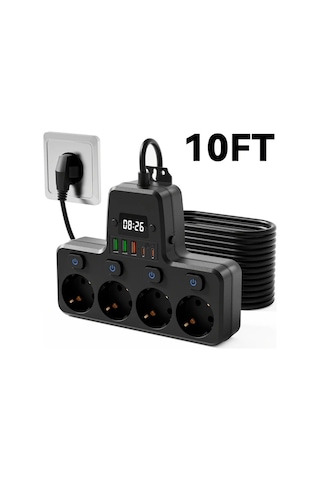 Honeybeeshop 1.5m 3m Uzatma Kablosu Asiri Yuk Korumali Coklu Anahtarlı Cikis 4 Ac Soket 3 Usb Port Siyah 10 Ft Ev Ofis Icin