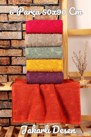 Mira Home 6 Lı El Yüz Jakarlı Havlu Seti Doku Desen Çok Renkli