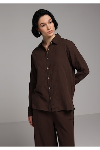 Colin's Colins Regular Fit Shirt Neck Düz Kadın Kahverengi Kısa Kol Gömlek Cl1079416 Q1.v2 Brw