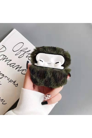 Airpods Uyumlu Pro Peluş Bluetooth Kulaklık Koruyucu Kılıf İçin Leopar Yeşili Yeşil