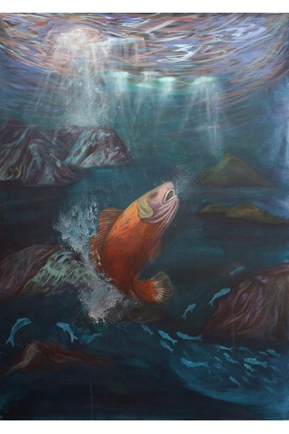 Deniz Altı Ekspresif Akrilik Tablo 70x98 Cm El Yapımı