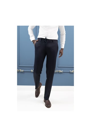 Ecer Regular Fit Armürlü Beli İplikli Astarsız Rayon Kışlık Kumaş Pantolon Lacivert